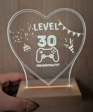 LED Lampe Nachtlicht 30. Geburtstag "Level 30 erreicht" Deko Geschenk