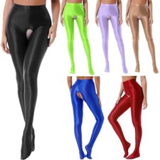 Damen Ouvertstrumpfhose Öl glänzende Stretch Offener Schritt Unterwäsche Dessous