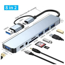 8 In 2 USB HUB With Splitter Card Reader, USB C Port, USB 3.0 / 2.0, SD/TF S