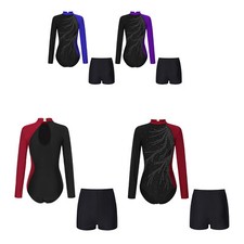 Damen Gymnastikanzug Elastischer Bund Ballettanzug Langarm Turnanzug Ballett