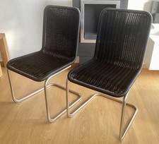 Neuwertige 2 TECTA H2E Kragstuhl Freischwinger in Edelstahl und Geflecht Schwarz