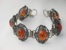 JUGENDSTIL Silber Armband 6 x BERNSTEIN SUPER DESIGN um 1900