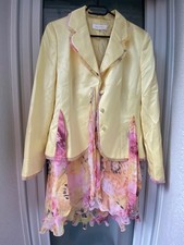 Escada Seiden Kostüm Gr. 40/42 Gelb Floral Zweiteiler Jacke Rock Vintage Couture