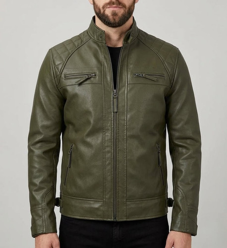 Men olive green - green, lambskin