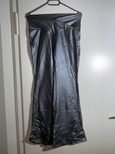 Sexy Asymmetrische Wetlook Bundfaltenhose Weites Bein Pu Leder Leggings Silber 