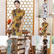 Abendkleider Cheongsam Frauen Chinesische Tradition Drucken Glatt Hautfreundlich