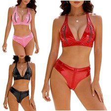 Damen Pu Leder Lack Leder