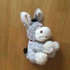 Esel Plüschtier, 20cm, grau und beige,freundliches Gesicht,Knopfaugen,rotes Hals