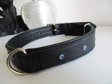 XL Hundehalsband - Leder - Schwarz - Strass Blau - Sattlerarbeit - Neuwertig
