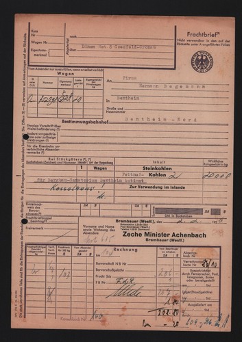 Frachtbrief 1956 zeche - frachtbrief,