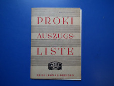 Proki Auszugsliste Zeiss Ikon AG Dresden original Heft 30iger Jahre historisch