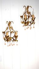 Ein Paar Antik Murano Vergoldete Metall-Bleikristall Wandlampe 21 cm Hoch