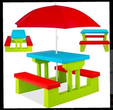 Kinder Garten Tisch mit Schirm Gartentisch Outdoor Terrasse Balkon Spieltisch