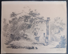 unbekannter Künstler akademische Zeichnung Kate im Wald undeutlich signiert
