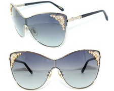 CHOPARD SONNENBRILLE GOLD BLAU SCHC83S STRASS KRISTALL LOGO LUXUS DAMEN TASCHE