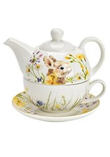 Tea for One -Teeset Hase, Osterset Porzellan, Geschirrset mit Hasendekor