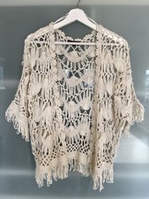 Cardigan Strickjacke Folklore beige Gr. S/M Throw On Jacket Überwurf Auf