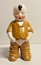 Seltene handgemachte Vintage Keramikfigur – Asiatischer Junge mit Korb