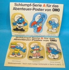 6 Werbe - Schlumpf Aufkleber : 1. Serie : A + B zusammen OMO c.Peyo