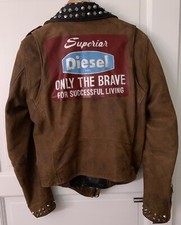 Diesel Herren Leder Motorradjacke Nieten Motorrad Biker bemalte Grafik groß