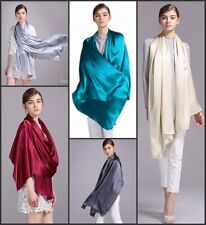 Damen lang einfarbig Satin 100% Seiden-Stola festlich Abendkleider Seiden-Schal