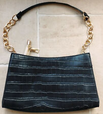schwarze Handtasche mit goldfarbener Kette Reißverschluß Kunstleder Krokodil