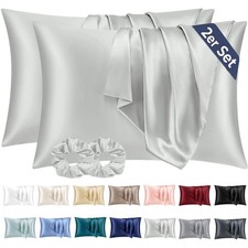Damen Kissenbezug Satin 40x60 Grau Weich Seide Pflege Set 2 Stück
