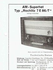 RFT Radio AM-Superhet Typ Rochlitz 7 E 86/T Beschreibung Technische Daten