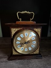 Tischuhr Weimar Quartz Henkel Holz Messing Glas Kaminuhr DDR Vintage Deko Braun