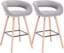 2x Barhocker Barstuhl Tresenhocker Leinen Massivholz Dunkelgrau 117hgr-2