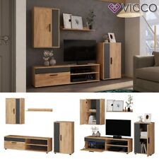 Wohnwand Berno Eiche Anthrazit Schrankwand 4er-Set Wohnzimmer Vicco
