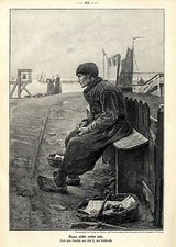 Kann nicht mehr mit. Alter Fischer Grafik von Graf L.v.Kalckreuth von 1904