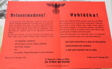 Plakat 2wk Tschechien 1939 Prag Bekanntmachung Peprint Papier vintage G16