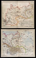 2 orig. Lithos alte Landkarten 1895 Deutsches Reich Regimenter Bataillone etc.