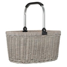 anndora® Einkaufskorb Weidenkorb Picknickkorb Henkel mit Alurahmen 22 L beige