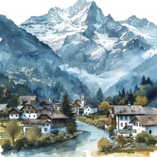 Wandbild Dorf Berge Alpen