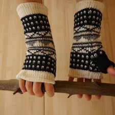 Armstulpen handgestrickt, gefüttert, Pulswärmer, Wollstulpen, Norweger Muster