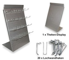 Thekendisplay aus Metall mit 20 Tego Lochplattenhaken/Lochwandhaken