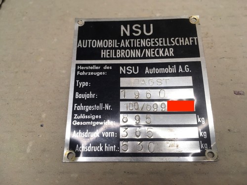 Typenschild nsu automobil - nsu,