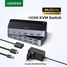 UGREEN HDMI KVM Switch - 2 Stück, 2 Monitore, USB 3.0, Tastatur & Maus Sharing