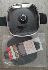 Viereck-Bratentopf mit Deckel, Dämpfeinsatz und Spritzschutz, 24 x 24 cm