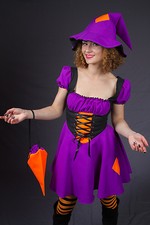 Lila Hexenkleid für Damen Hut