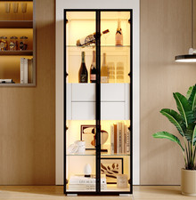 Hochschrank Vitrine Glasvitrine Standvitrine mit LED-Beleuchtung 2 Schubladen 2G