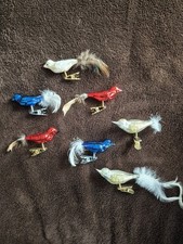 Antiker Christbaumschmuck 7 Vögel aus Glas