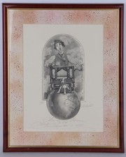 Drehorgelspieler mit Hund Leierkastenmann Aquatinta-Radierung