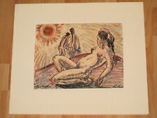 Julius Hüther - Am Strand liegender weiblicher Akt - Farblithographie signiert