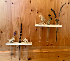 Deko 6 Reagenzgläser mit Trockenblumen im Vintage Holzbrettchen zum Aufhängen