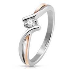 Edelstahl Ring Zweifarbig Silber Rosegold Rose Gold IP Zirkonia elegant Damen