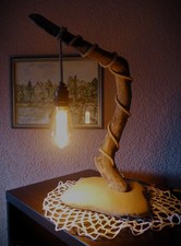 Tischlampe Naturholz mit Steinsockel Vintage