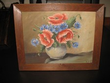 Altes Gemälde "Mohnblumen" signiert K. Nickel, im Eichenholzrahmen